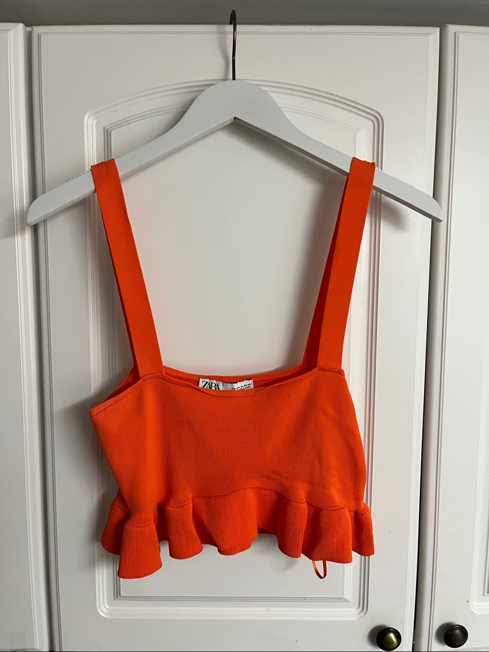 Zara Bright Orange Ruffled Crop Tank